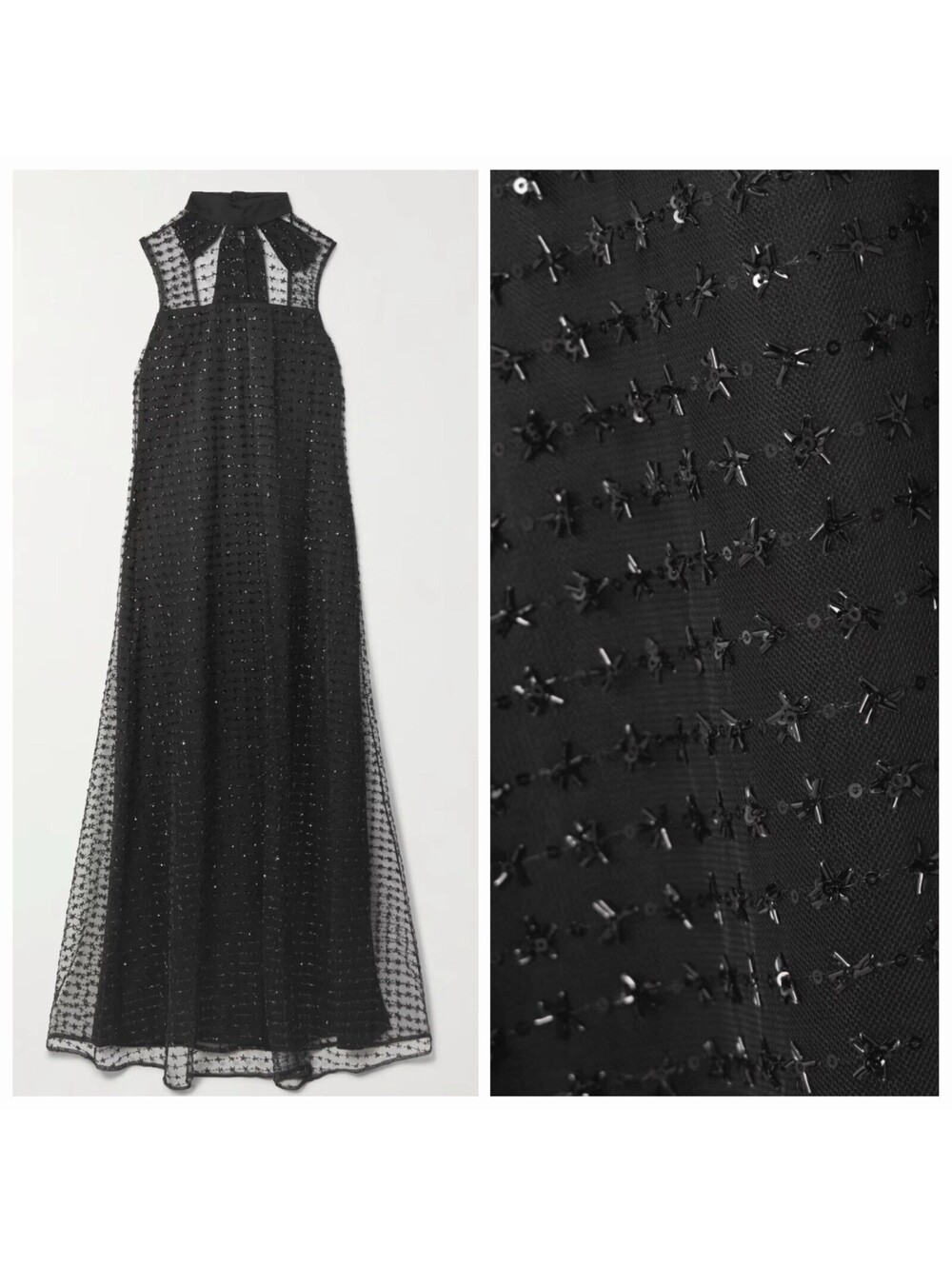 STAUD Albee Embellished Tie Back Stardust Sequin Beaded Organza Dress Gown Small - Picture 2 of 10